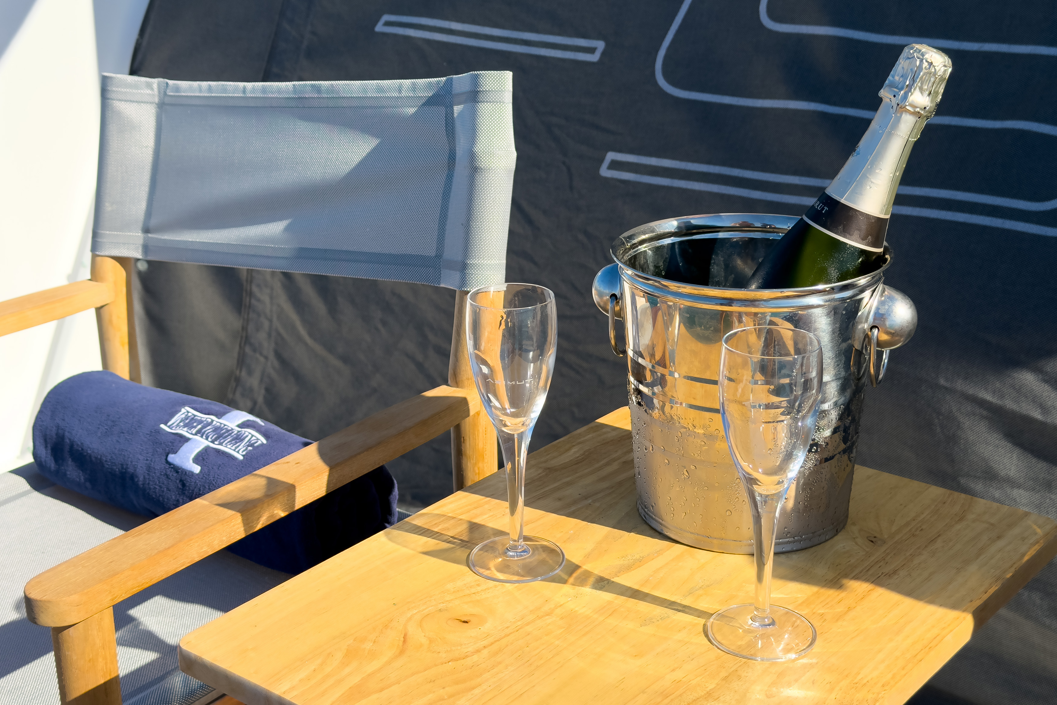 Champagne on ice at the aft deck with sunset views