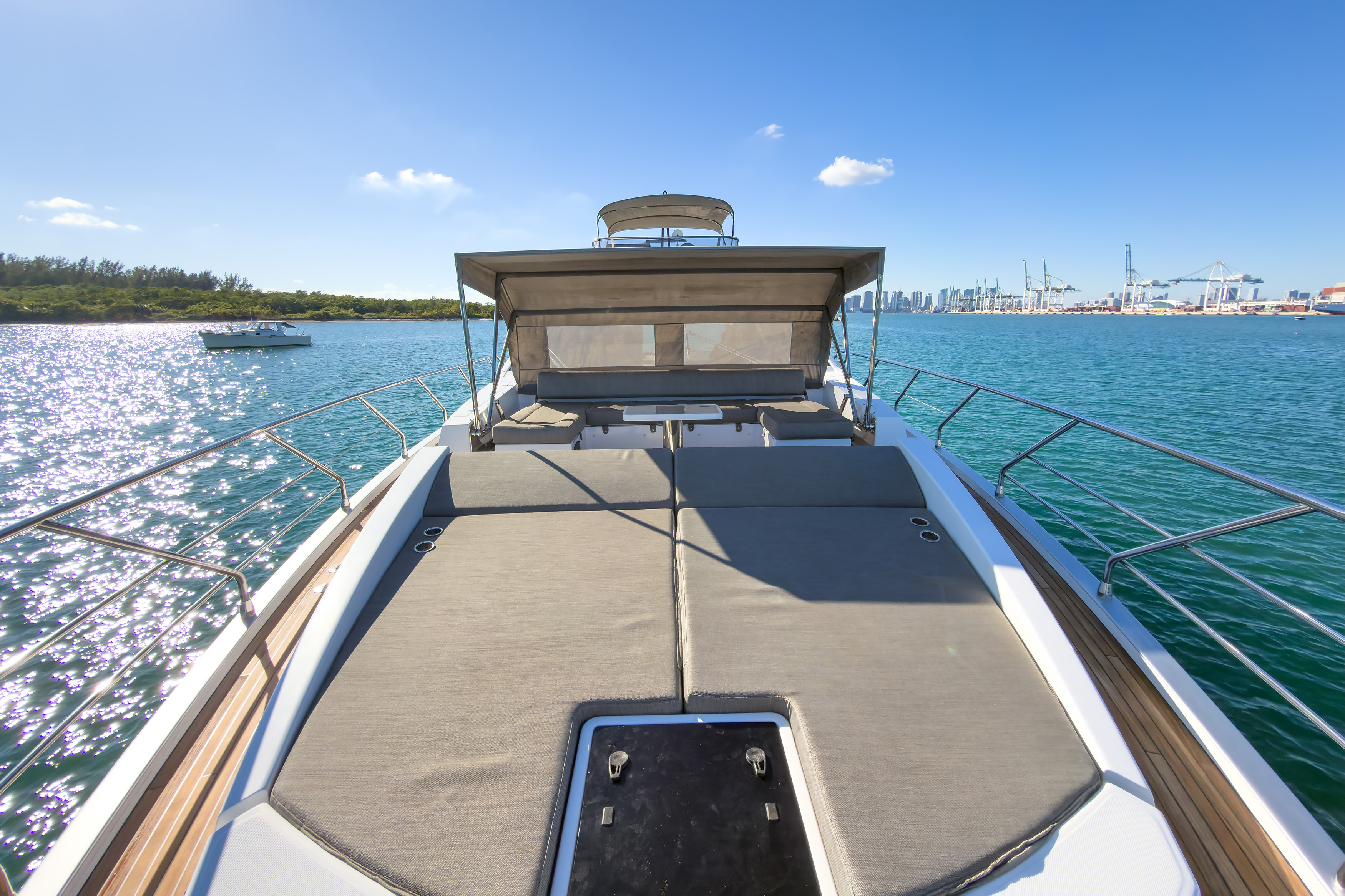 Bow lounge area with panoramic waterfront views