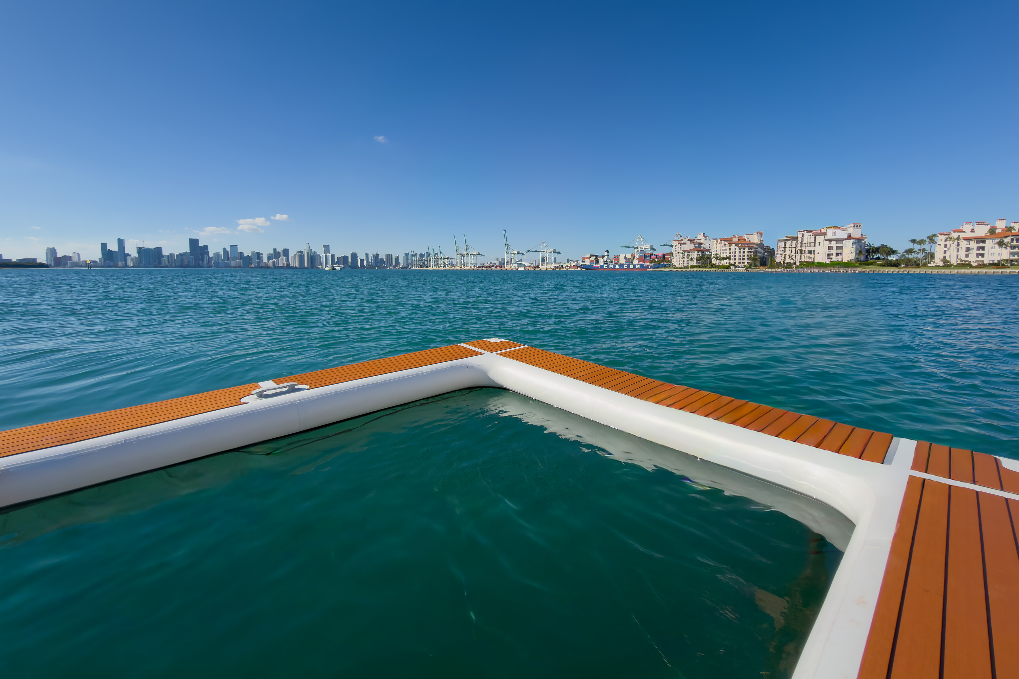 Teak swim platform with Azimut S7 branding