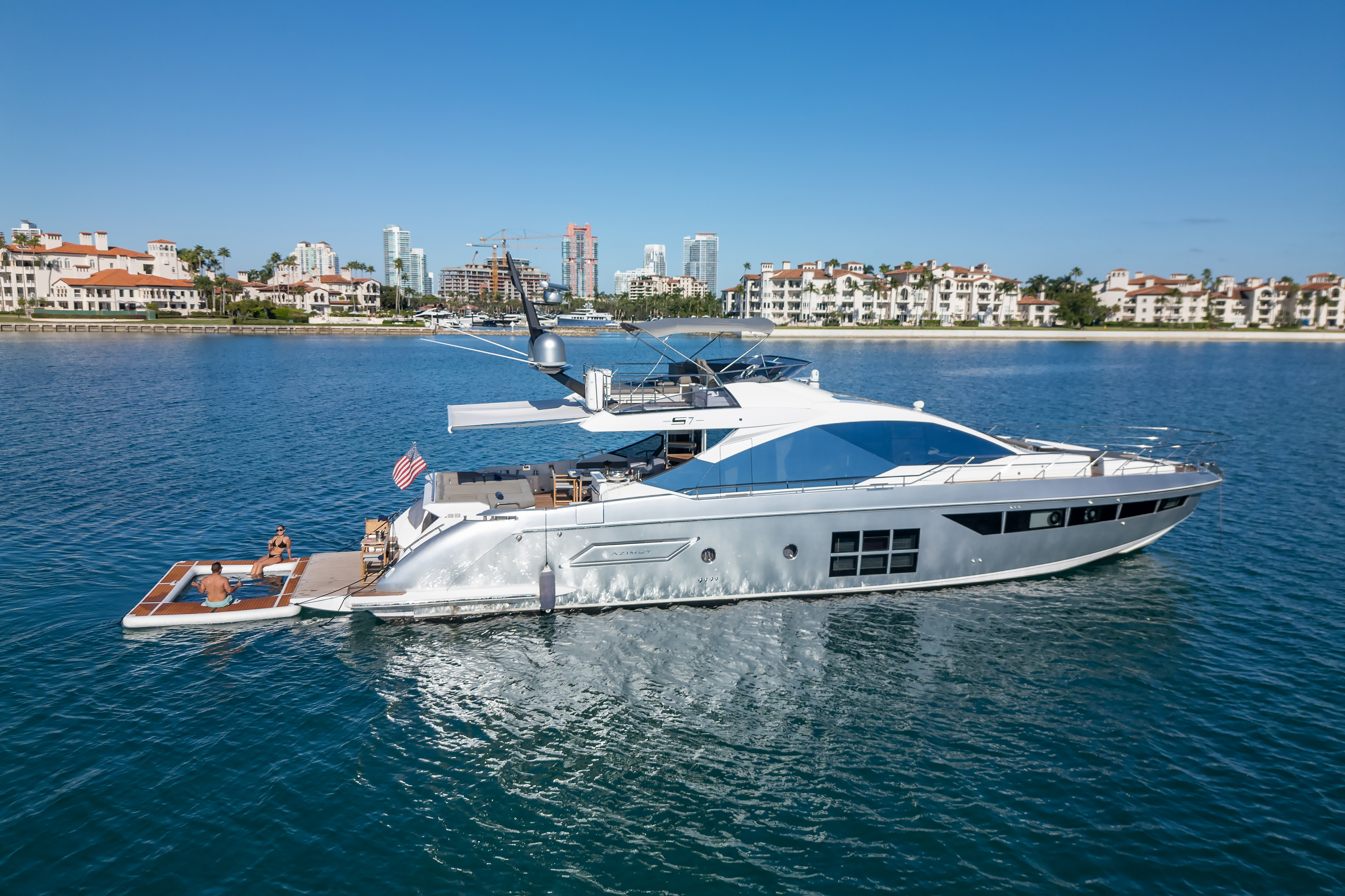 Guests enjoying the swim platform from above