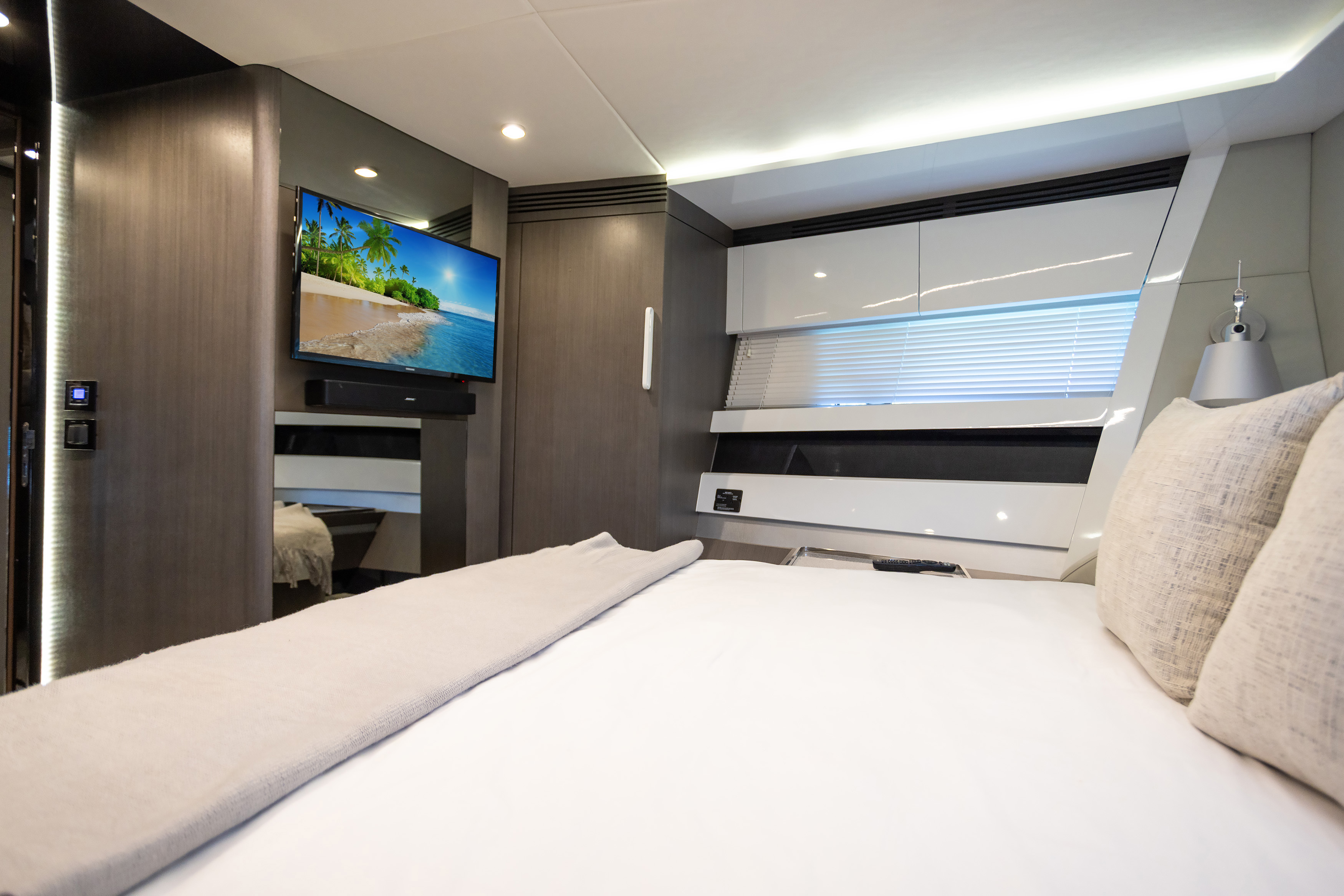 Twin guest cabin with TV and LED lighting